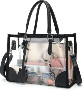 FAIME Cute Tote Bag, Stadium Approved Clear Handbag with Zippers & Adjustable Strap