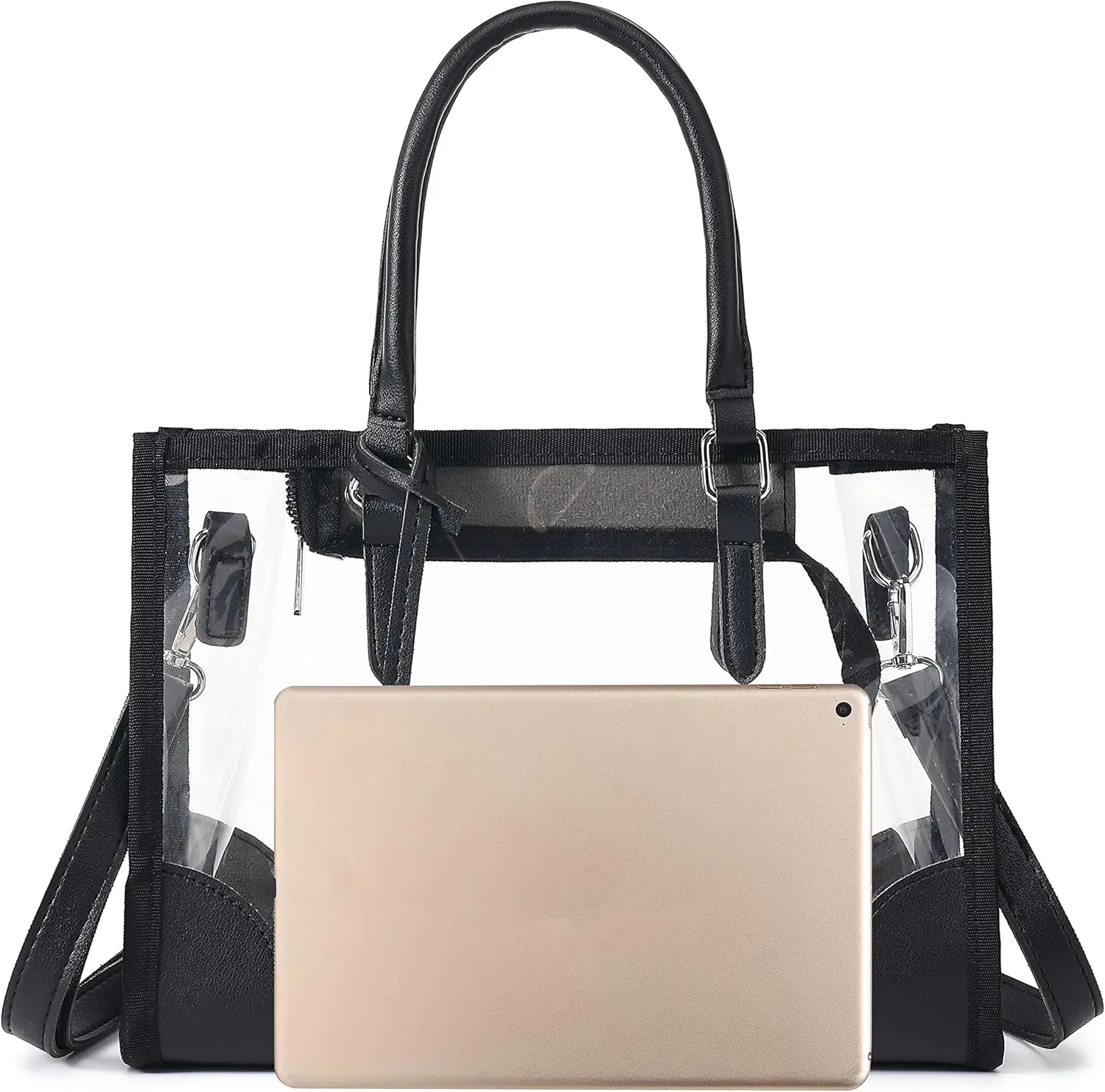 FAIME Cute Tote Bag, Stadium Approved Clear Handbag with Zippers & Adjustable Strap