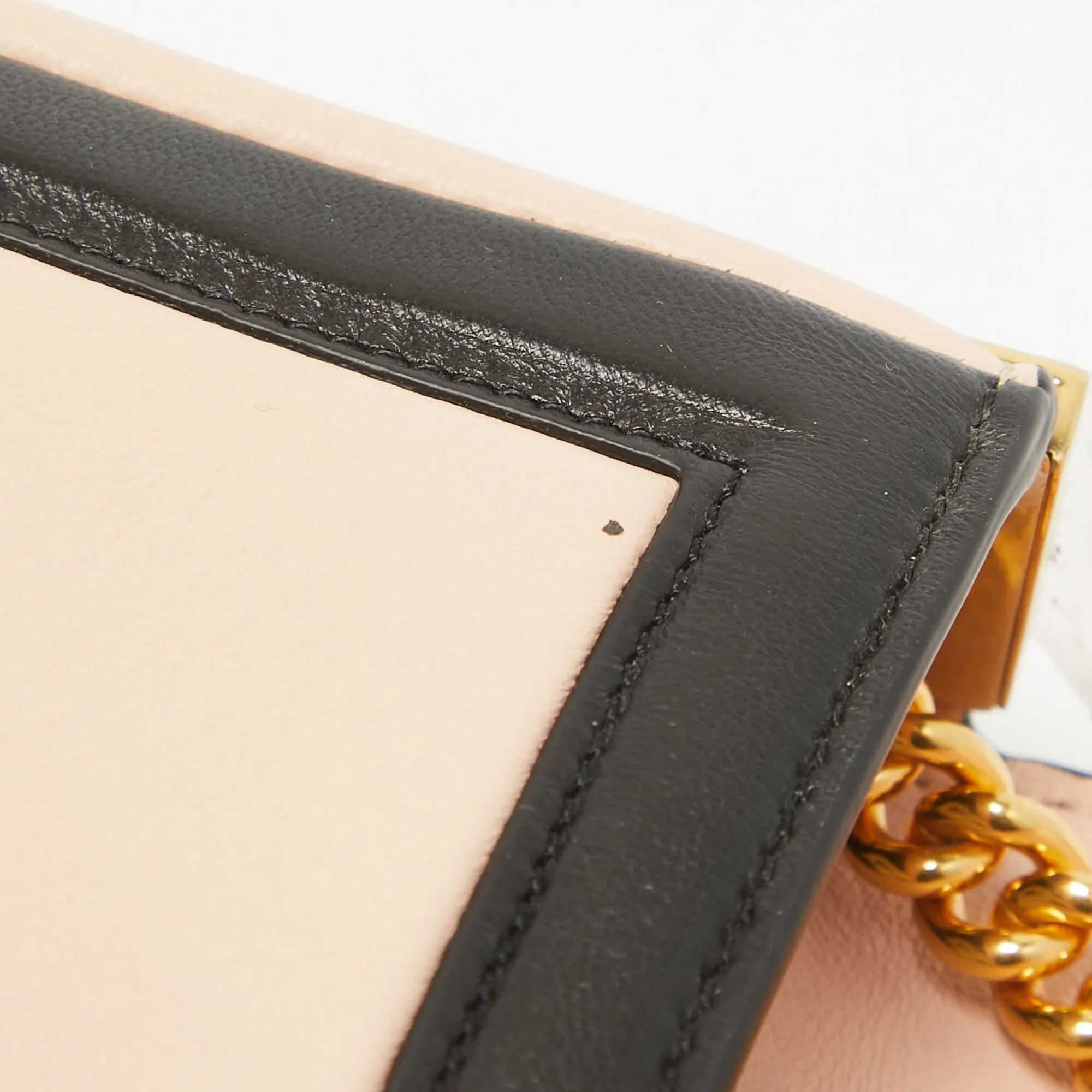 Fendi Pink/black Leather Mini Baguette Chain Bag