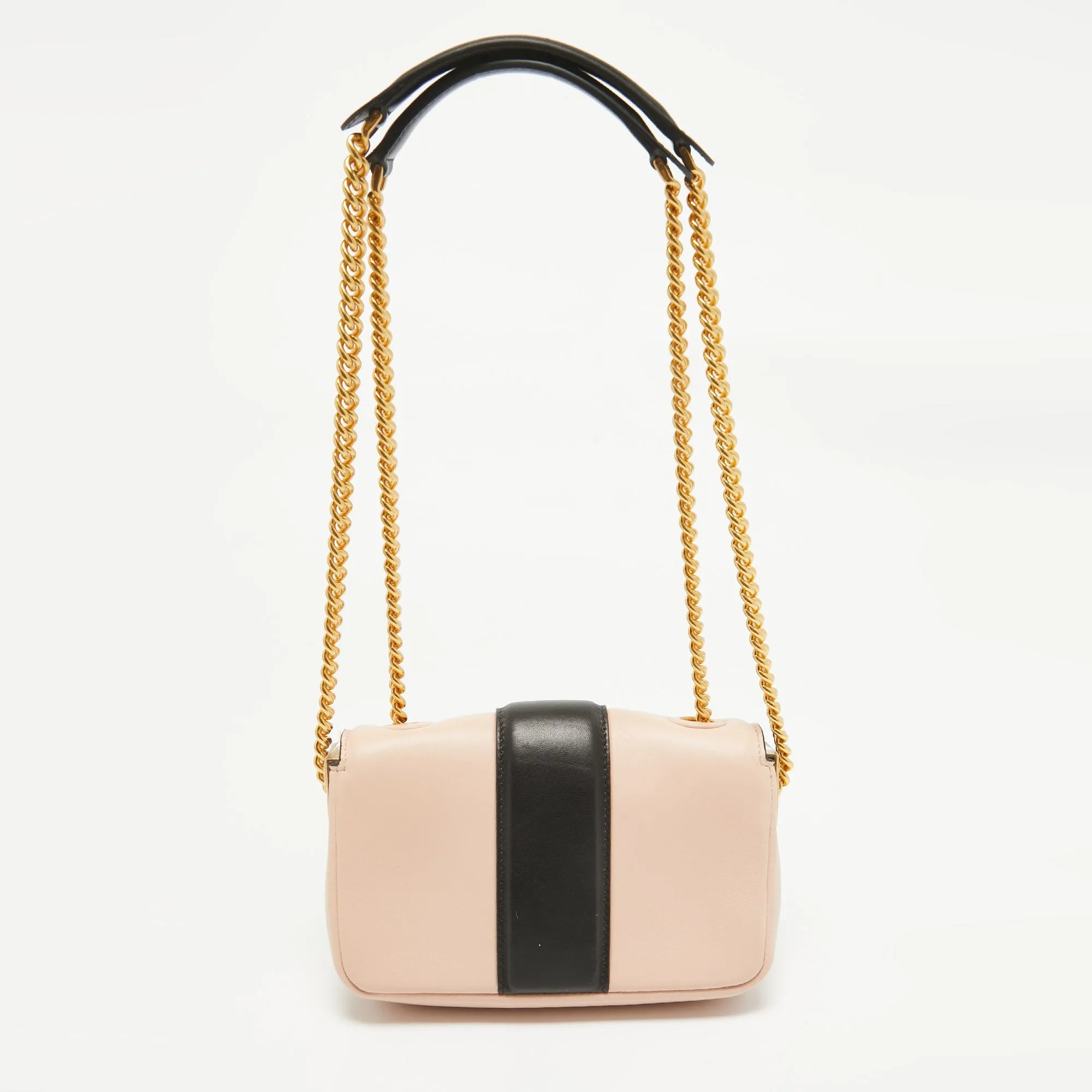 Fendi Pink/black Leather Mini Baguette Chain Bag