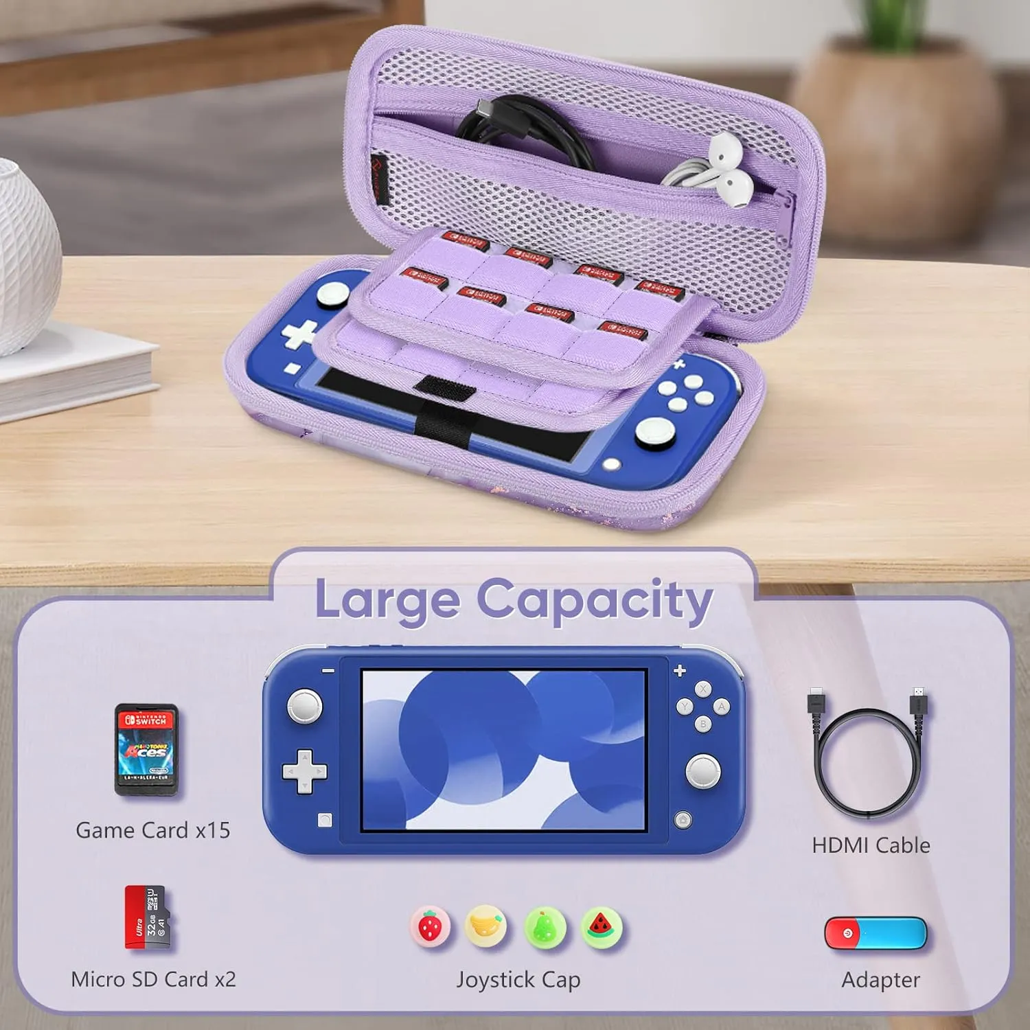 FINTIE Carrying Case for Nintendo Switch Lite 2019, [Shockproof] Hard Shell Protective Cover Travel Bag with Game Card & Micro SD Card Slots for Switch Lite Console & Accessories, Lilac Marble