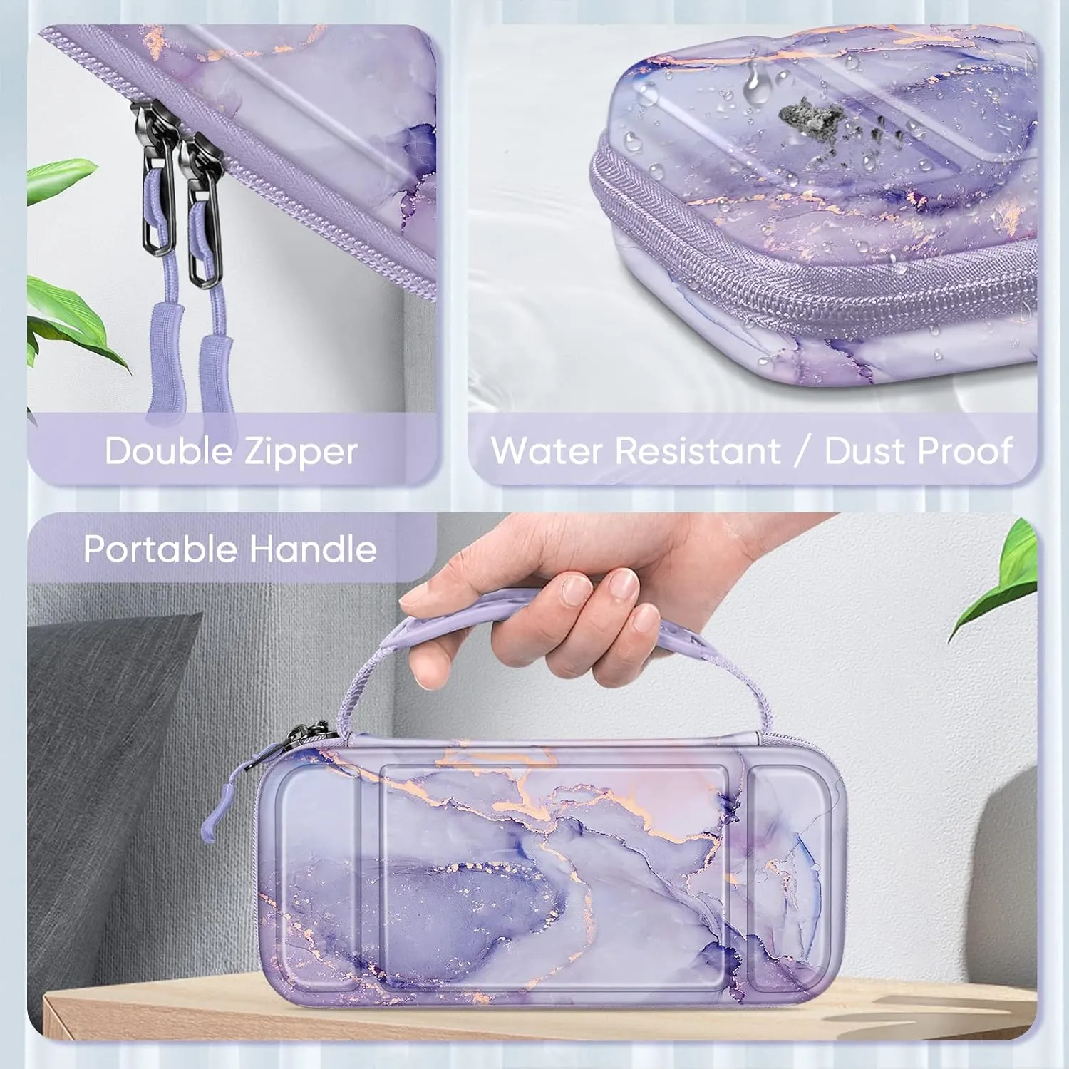 FINTIE Carrying Case for Nintendo Switch Lite 2019, [Shockproof] Hard Shell Protective Cover Travel Bag with Game Card & Micro SD Card Slots for Switch Lite Console & Accessories, Lilac Marble