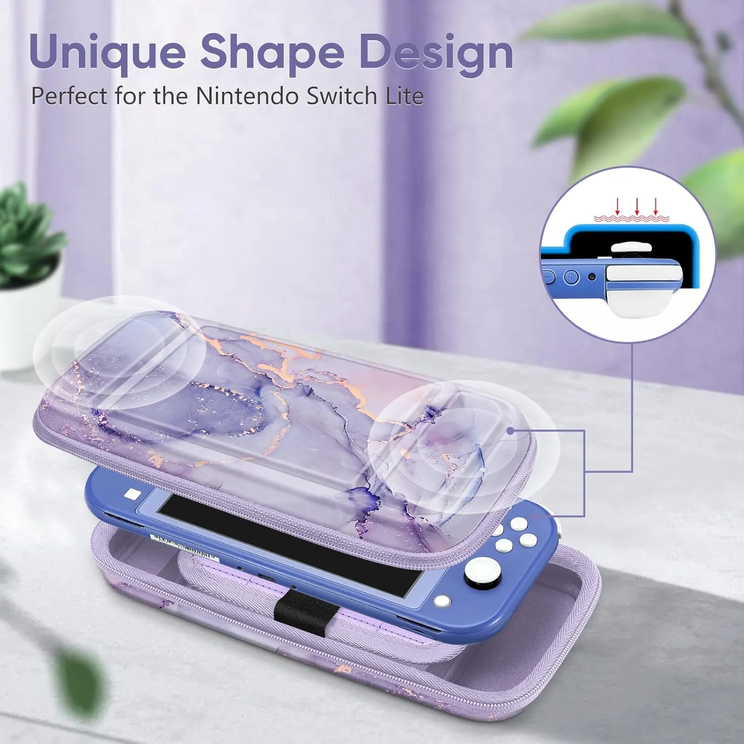 FINTIE Carrying Case for Nintendo Switch Lite 2019, [Shockproof] Hard Shell Protective Cover Travel Bag with Game Card & Micro SD Card Slots for Switch Lite Console & Accessories, Lilac Marble