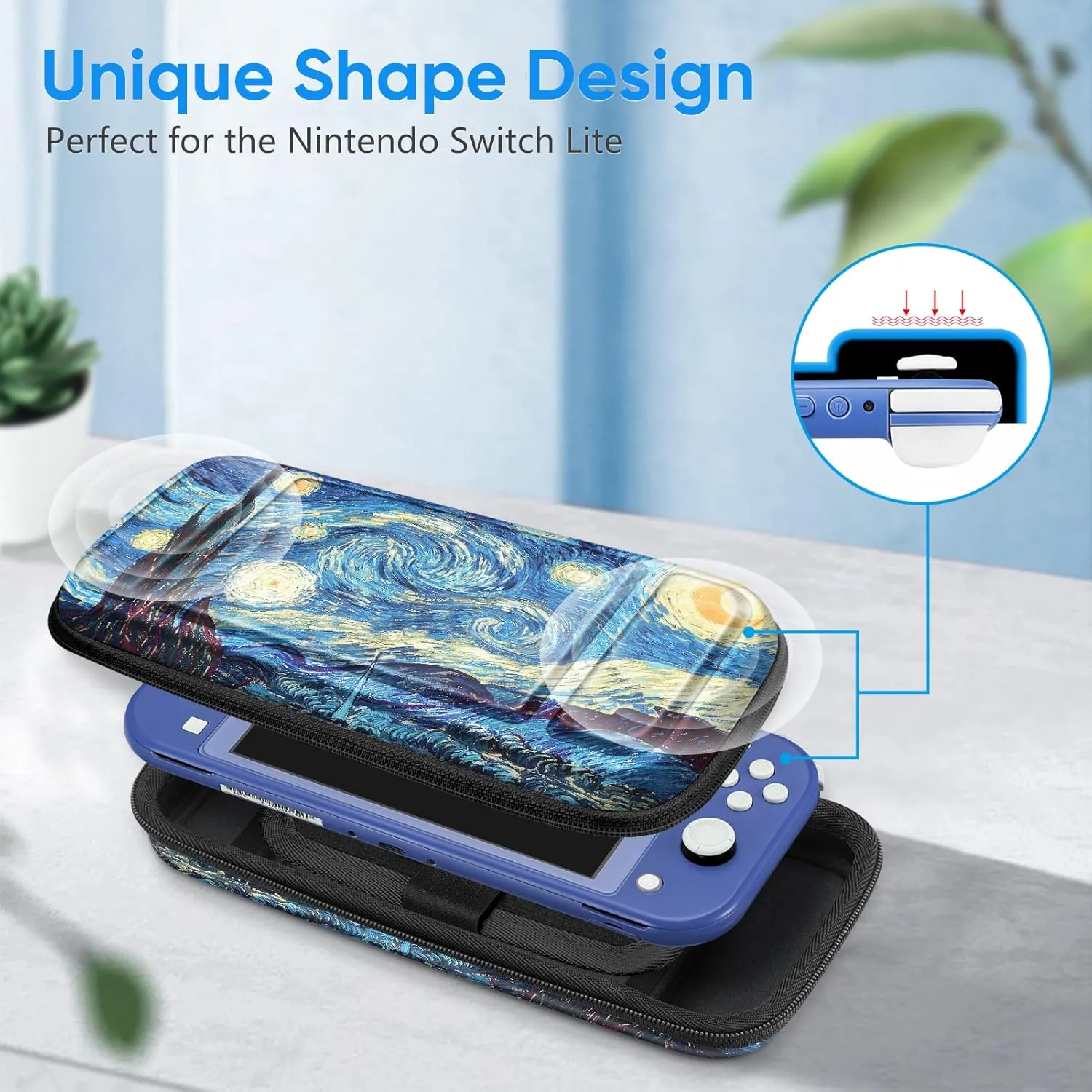 FINTIE Carrying Case for Nintendo Switch Lite 2019, [Shockproof] Hard Shell Protective Cover Travel Bag with Game Card & Micro SD Card Slots for Switch Lite Console & Accessories, Starry Night