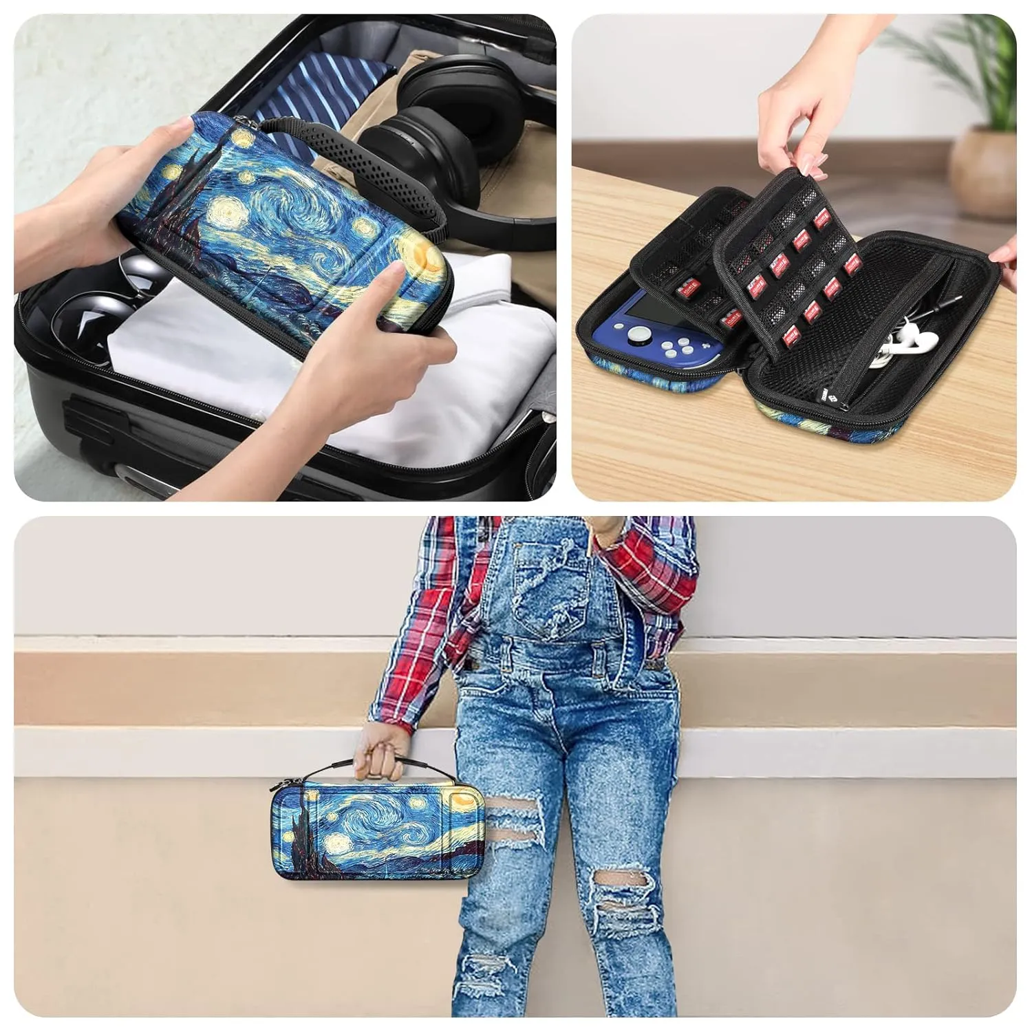 FINTIE Carrying Case for Nintendo Switch Lite 2019, [Shockproof] Hard Shell Protective Cover Travel Bag with Game Card & Micro SD Card Slots for Switch Lite Console & Accessories, Starry Night