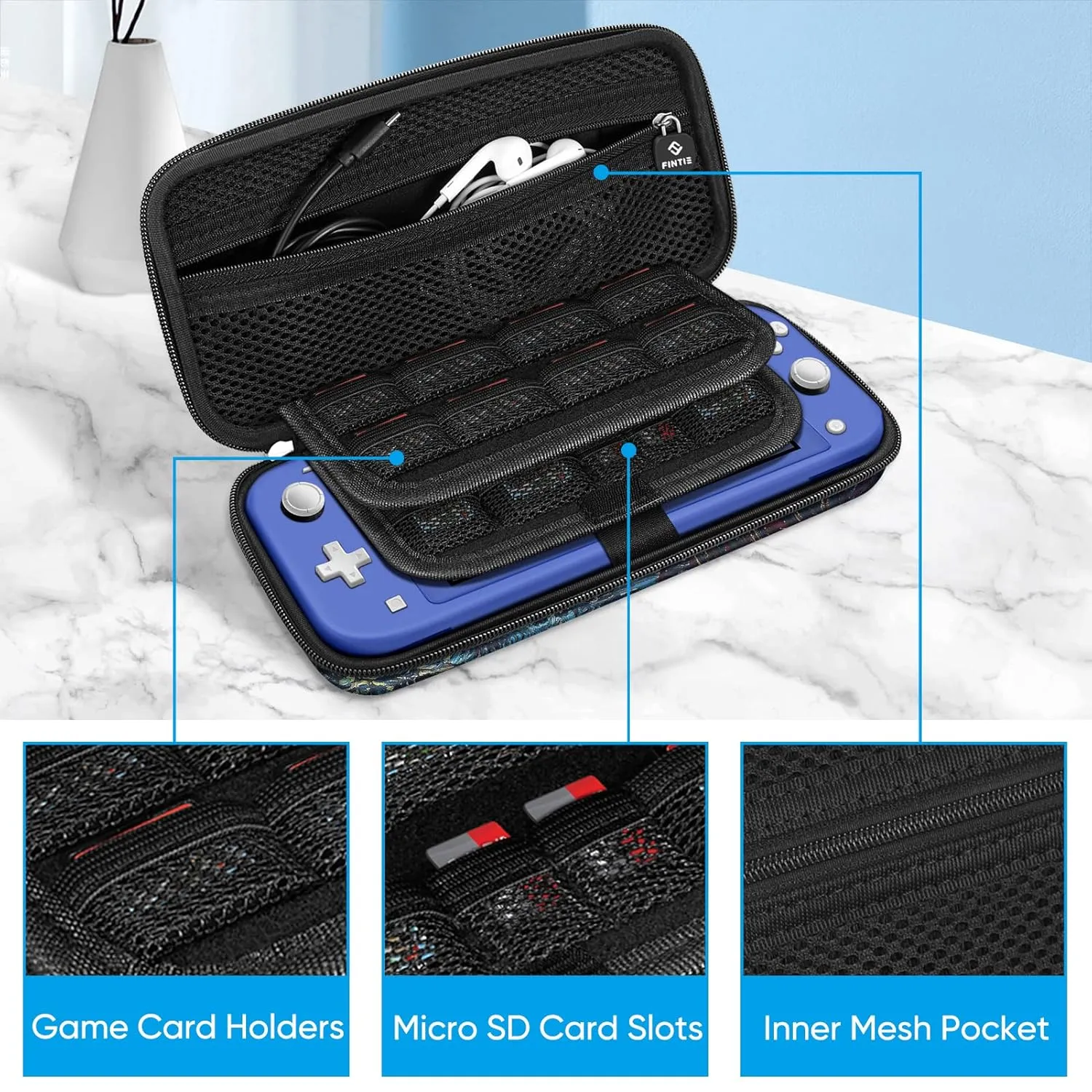 FINTIE Carrying Case for Nintendo Switch Lite 2019, [Shockproof] Hard Shell Protective Cover Travel Bag with Game Card & Micro SD Card Slots for Switch Lite Console & Accessories, Starry Night