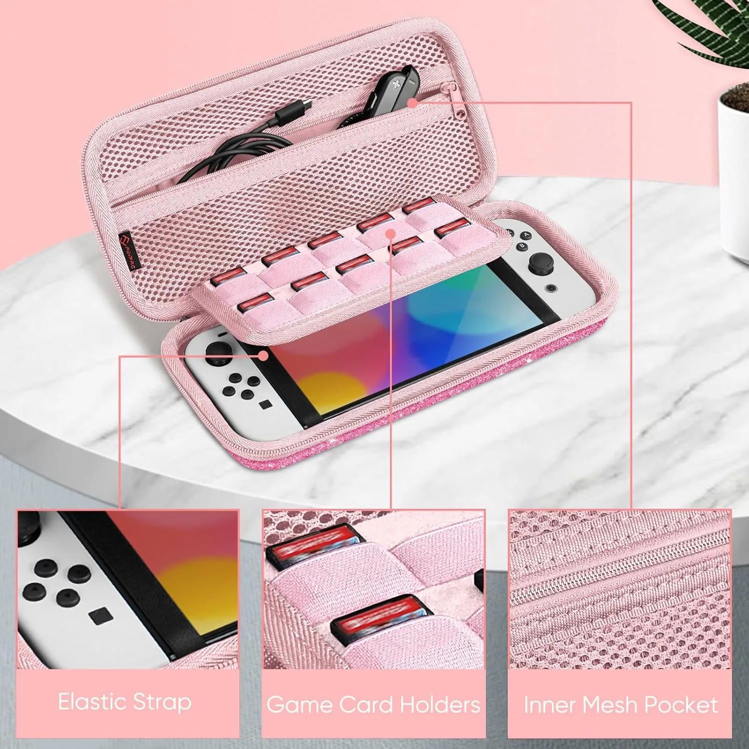 Fintie Carrying Case for Nintendo Switch OLED Model 2021/Switch 2017, [Shockproof] Hard Shell Protective Cover Travel Bag with 10 Game Card Slots & Inner Pocket