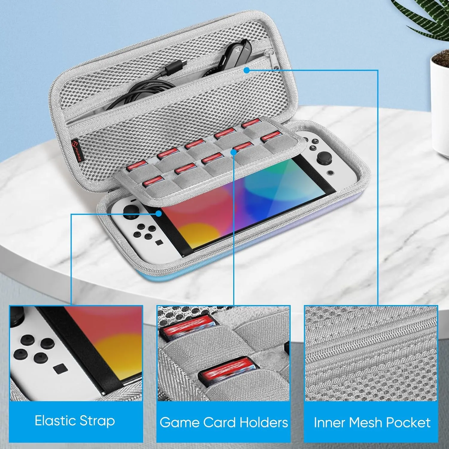 Fintie Carrying Case for Nintendo Switch OLED Model 2021/Switch 2017, [Shockproof] Hard Shell Protective Cover Travel Bag with 10 Game Card Slots & Inner Pocket