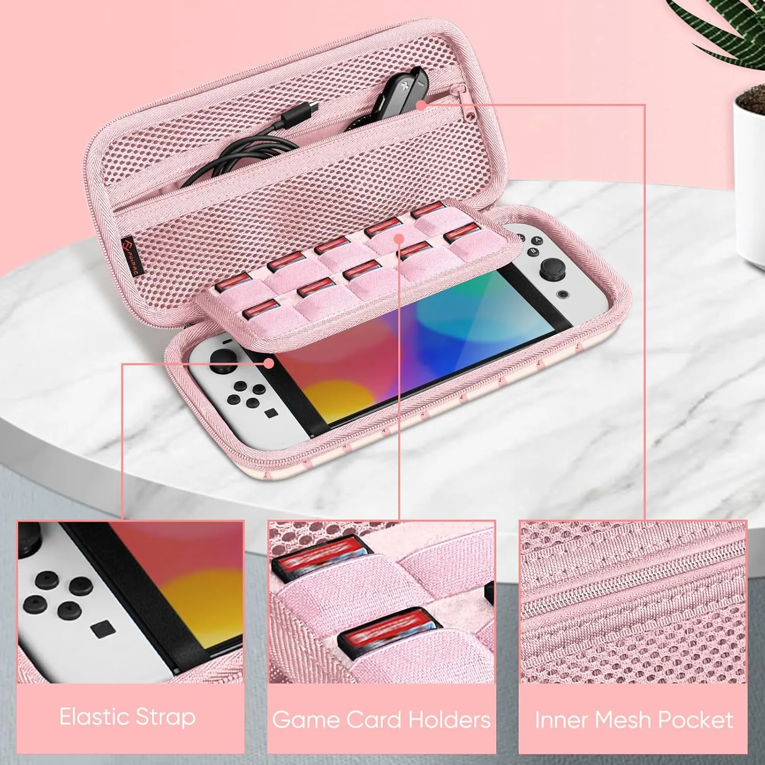 Fintie Carrying Case for Nintendo Switch OLED Model 2021/Switch 2017, [Shockproof] Hard Shell Protective Cover Travel Bag with 10 Game Card Slots & Inner Pocket
