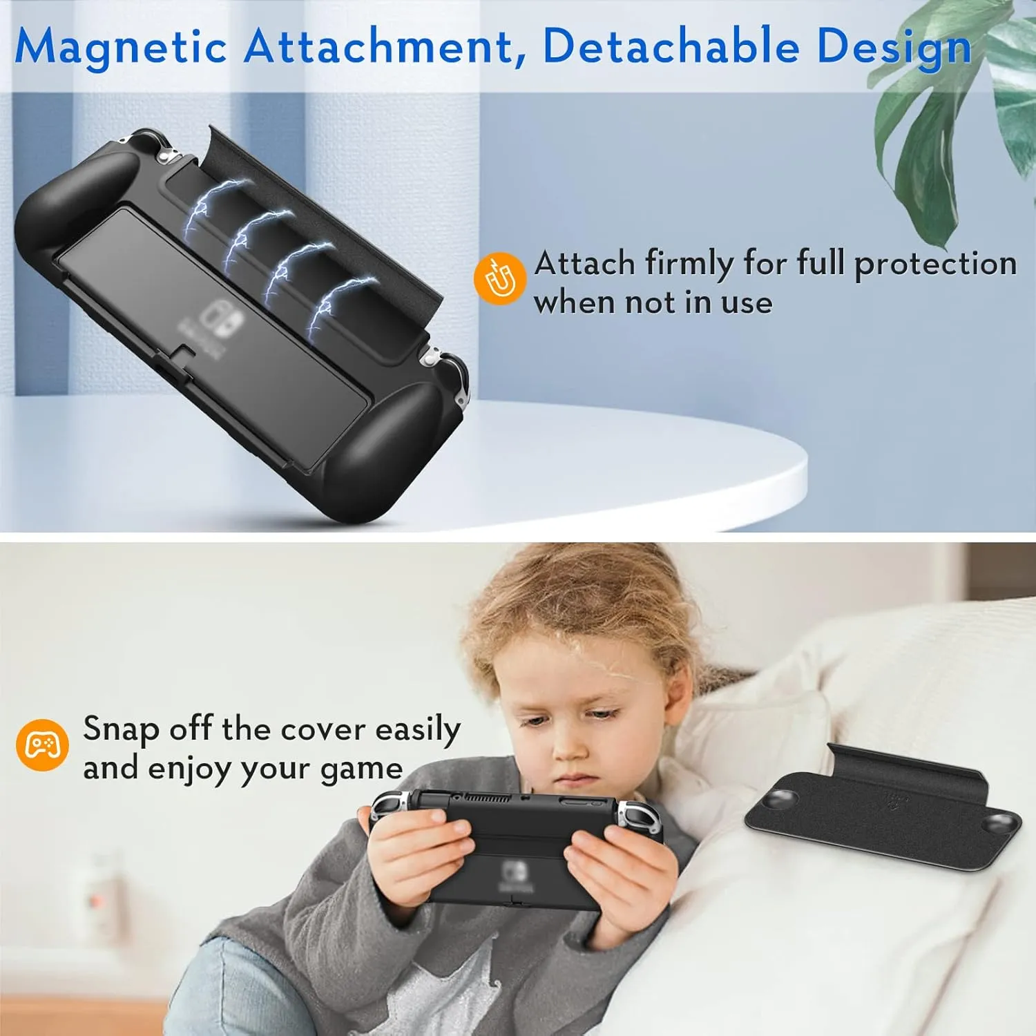 Fintie Flip Case for Nintendo Switch OLED Model - [Screen Safe] Slim Protective Soft TPU Shell with Magnetically Detachable Front Cover & Ergonomic Grip for Switch OLED Model 2021 (Dont Touch)