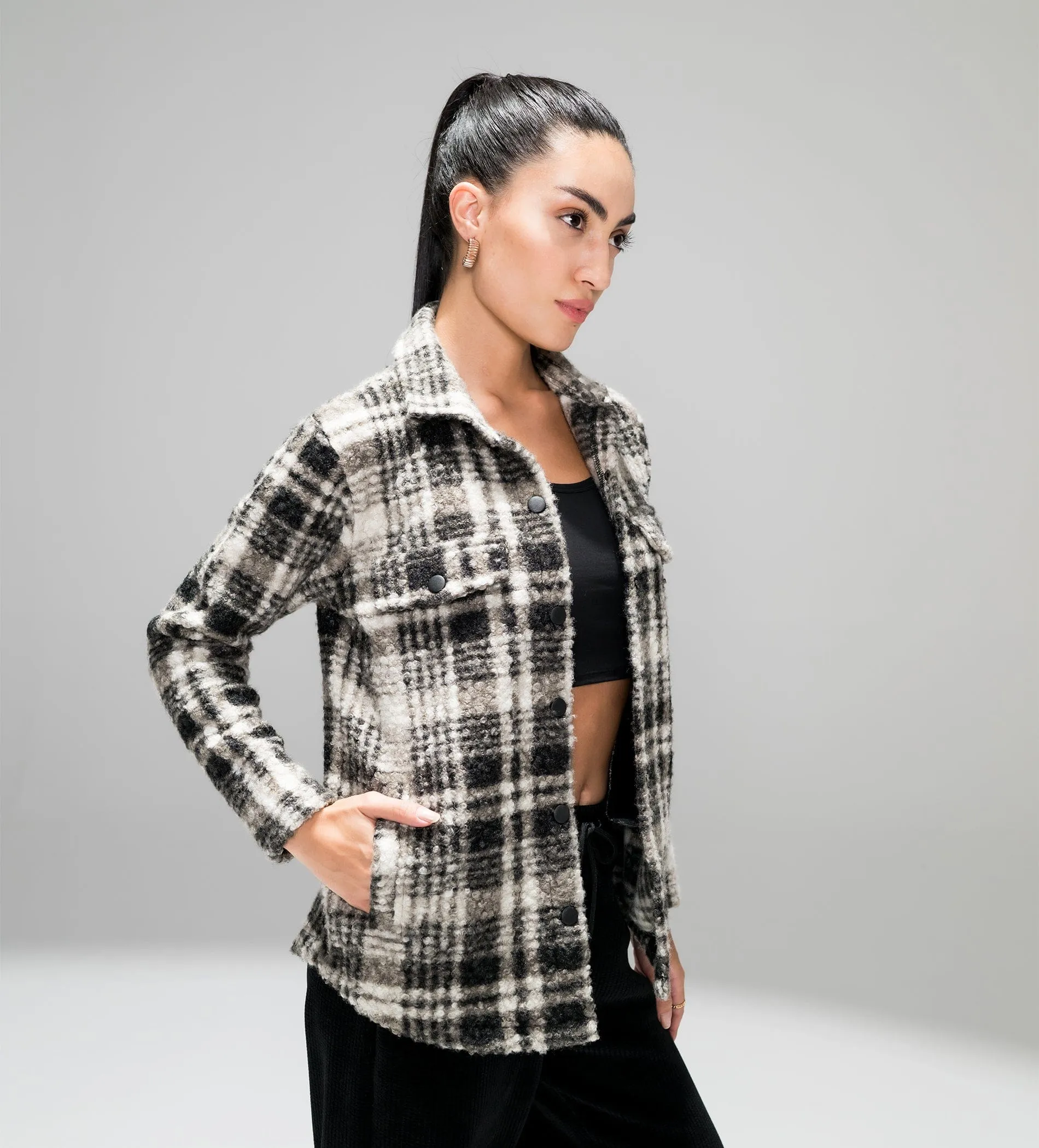 FLANNEL CHECK SHACKET FOR WOMEN