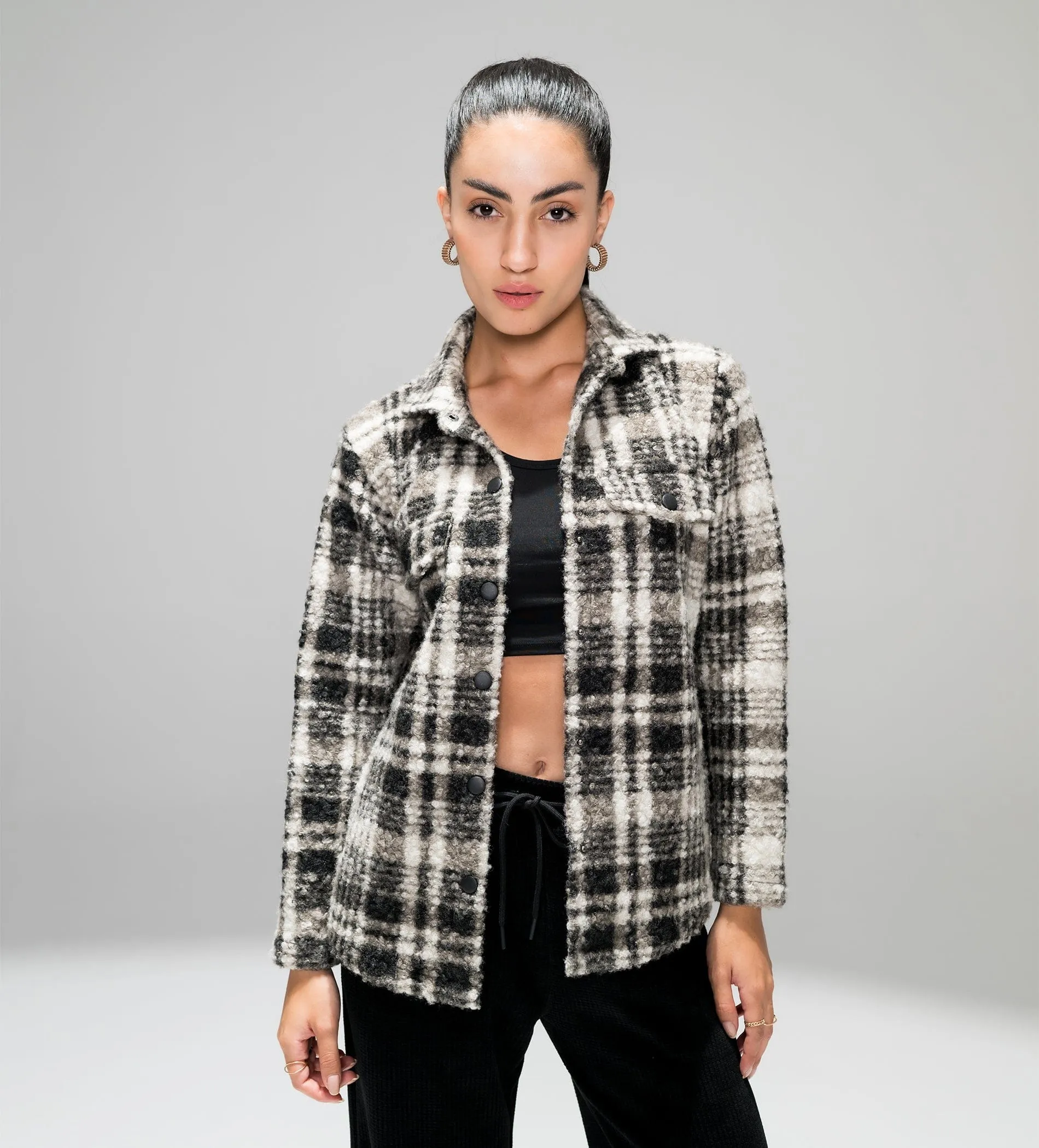 FLANNEL CHECK SHACKET FOR WOMEN