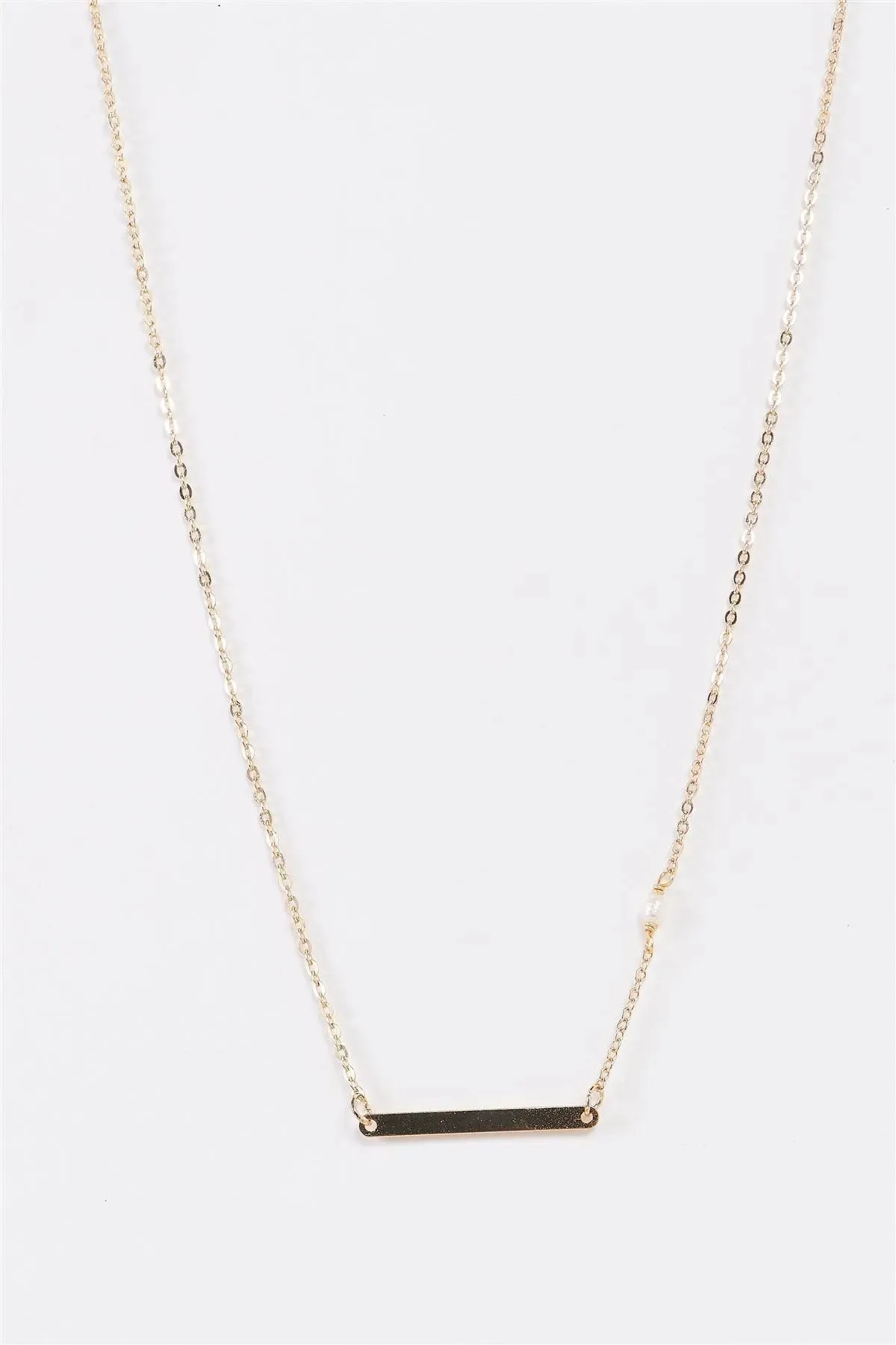 Gold Name Tag Single Tiny Pearl Chain Necklace