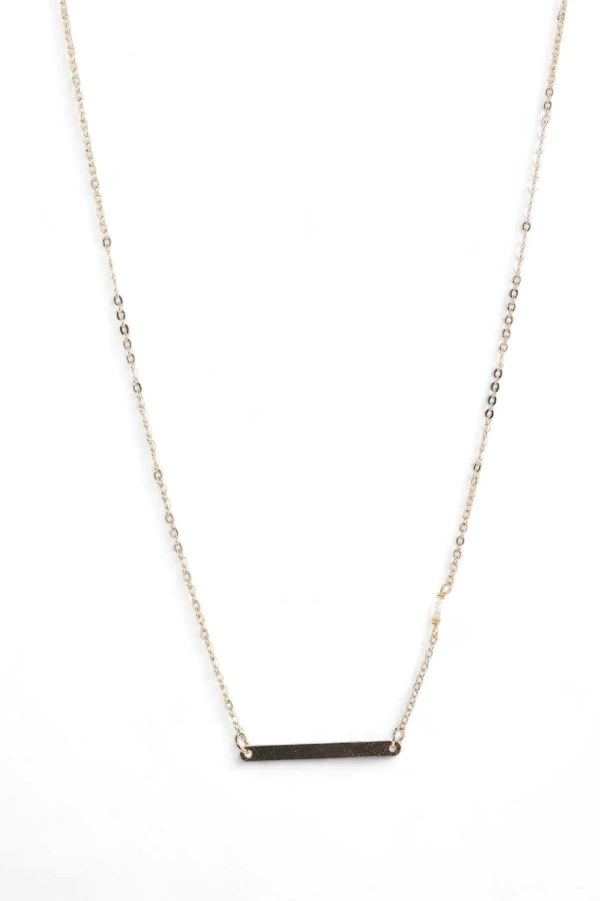 Gold Name Tag Single Tiny Pearl Chain Necklace