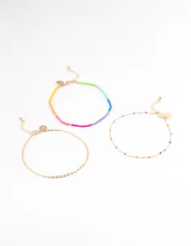 Gold Tiny Beaded Anklet Pack