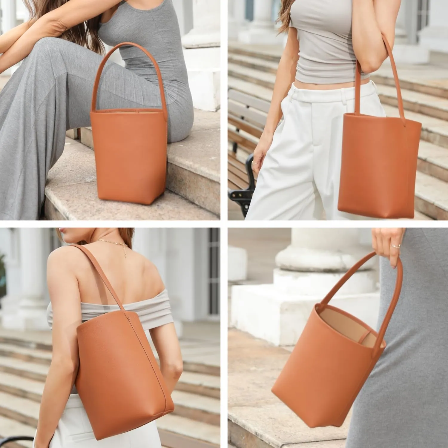 Handcrafted Leather Bucket Bag, First Layer Pebble-grained Carfskin