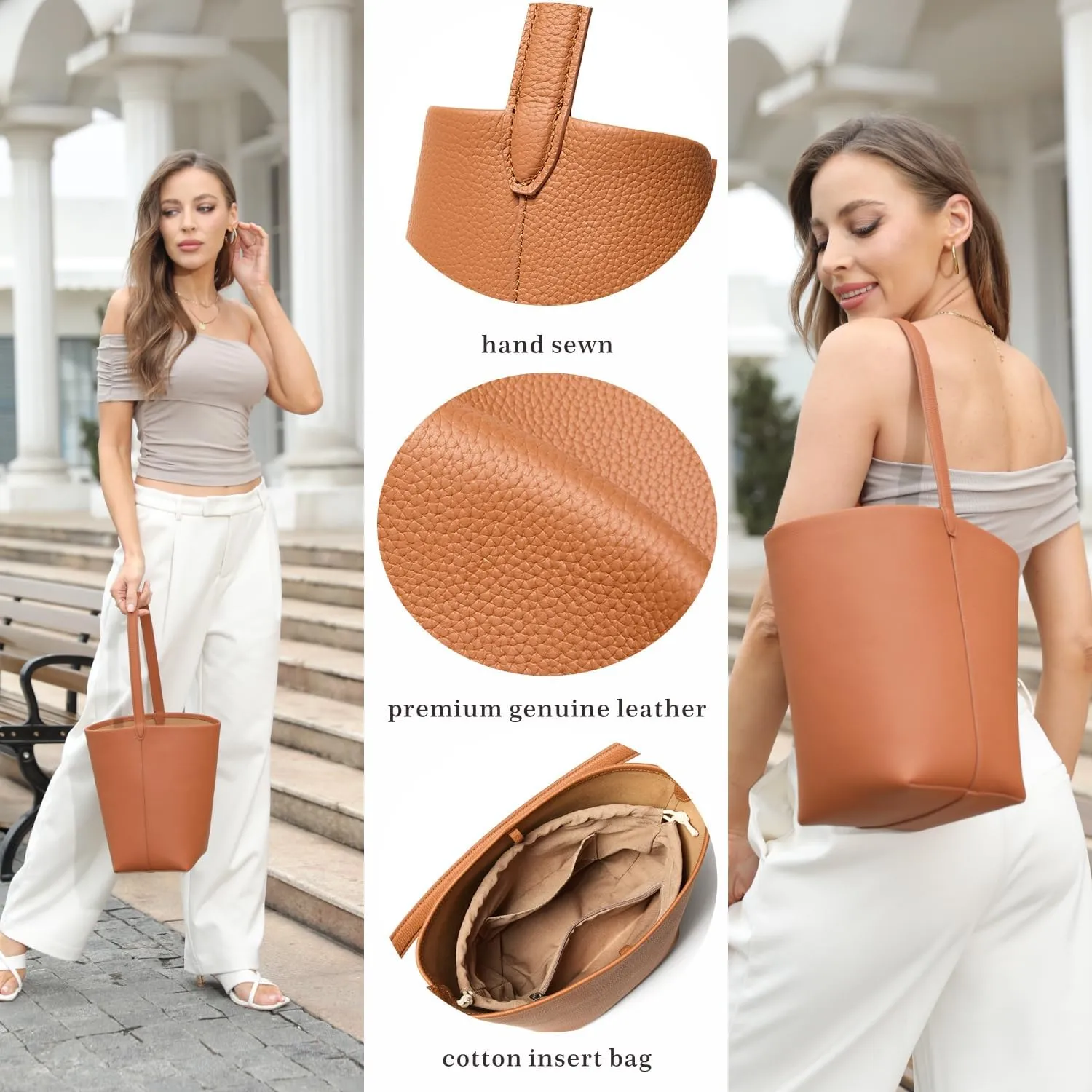 Handcrafted Leather Bucket Bag, First Layer Pebble-grained Carfskin
