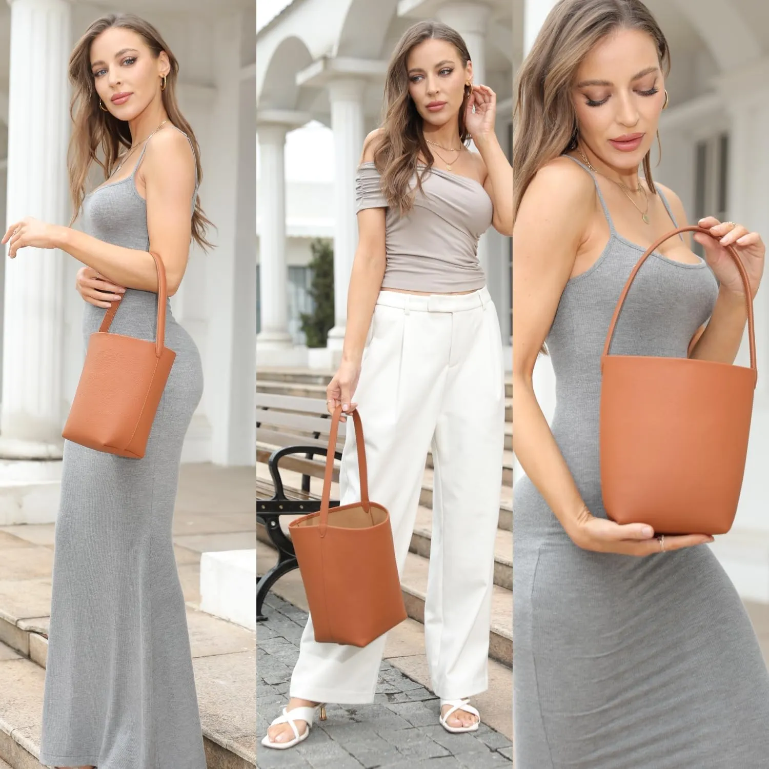 Handcrafted Leather Bucket Bag, First Layer Pebble-grained Carfskin