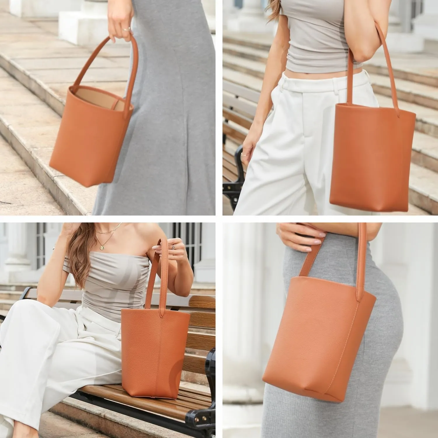 Handcrafted Leather Bucket Bag, First Layer Pebble-grained Carfskin