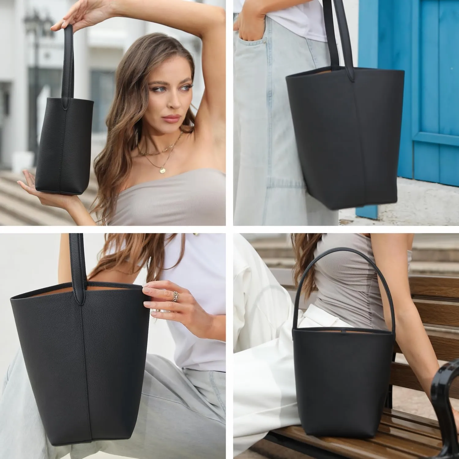 Handcrafted Leather Bucket Bag, First Layer Pebble-grained Carfskin