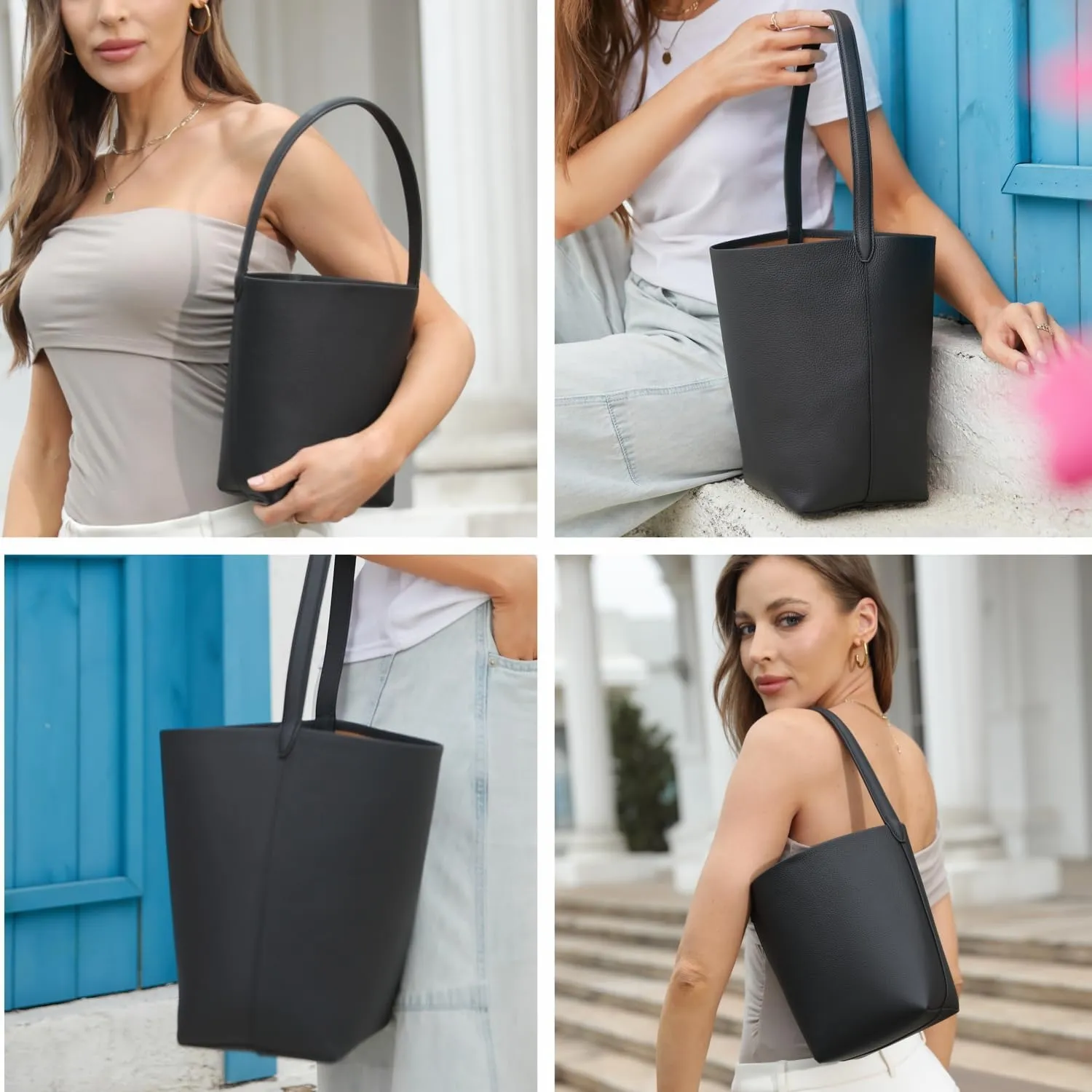 Handcrafted Leather Bucket Bag, First Layer Pebble-grained Carfskin