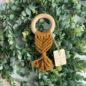 Handmade Organic Macramé Ring Teether | Copper Brown