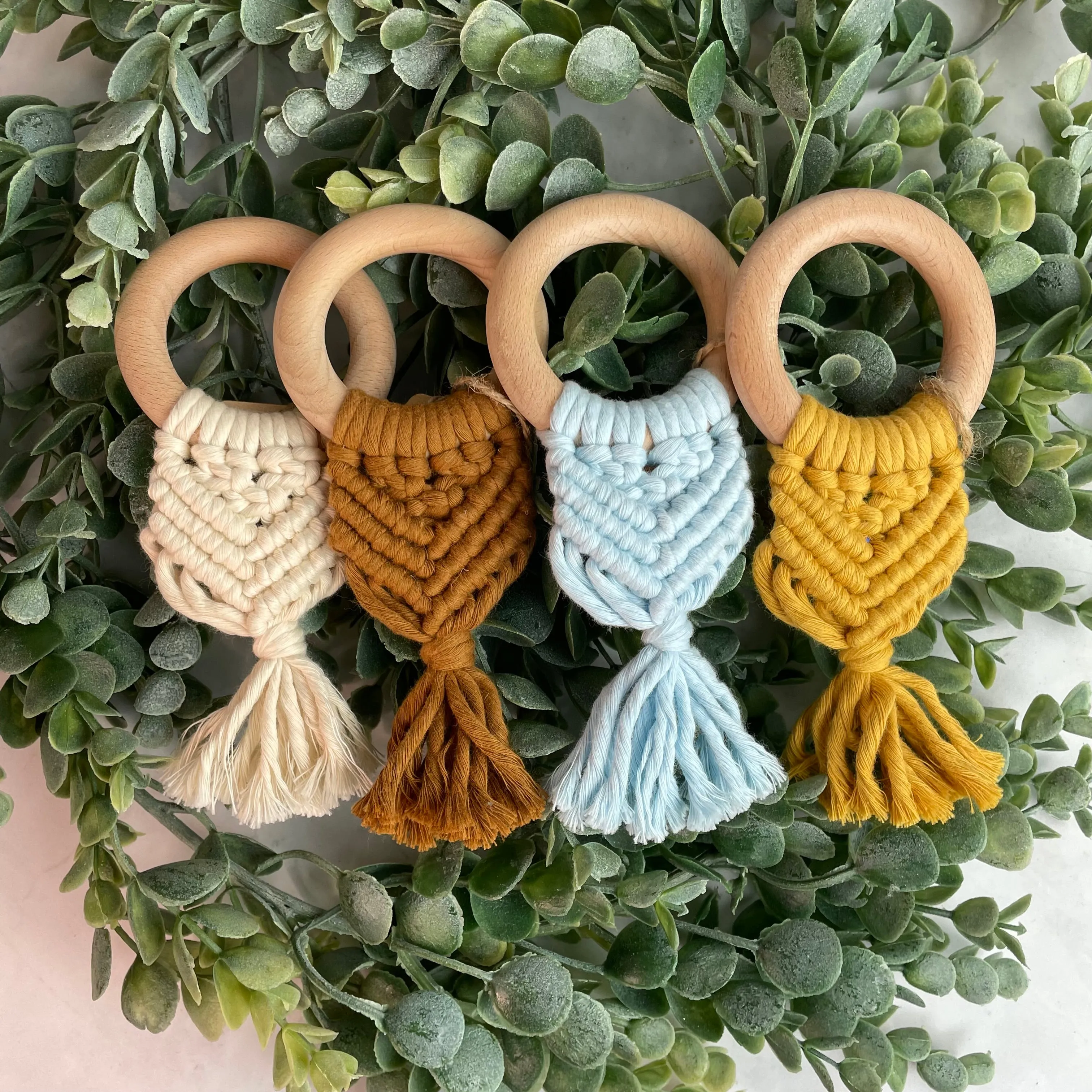 Handmade Organic Macramé Ring Teether | Copper Brown