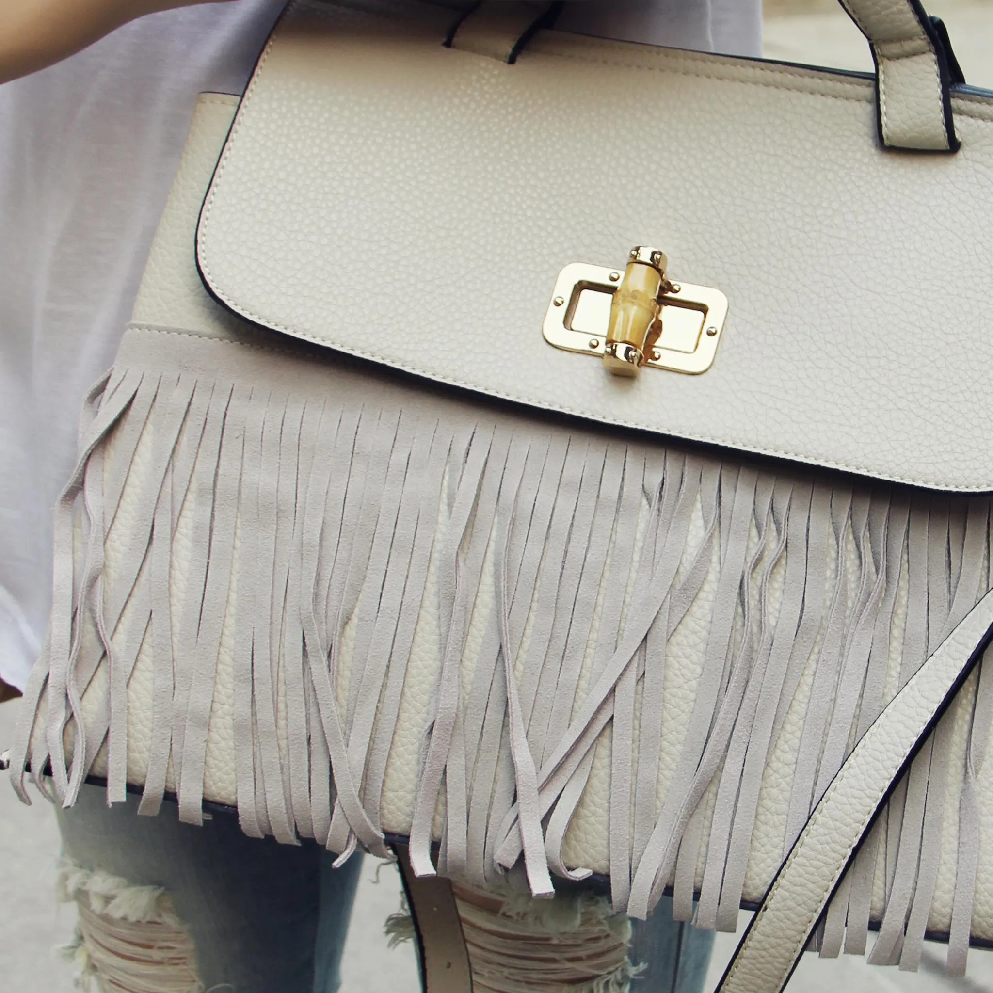 Honey Hush Fringe Tote in Cream