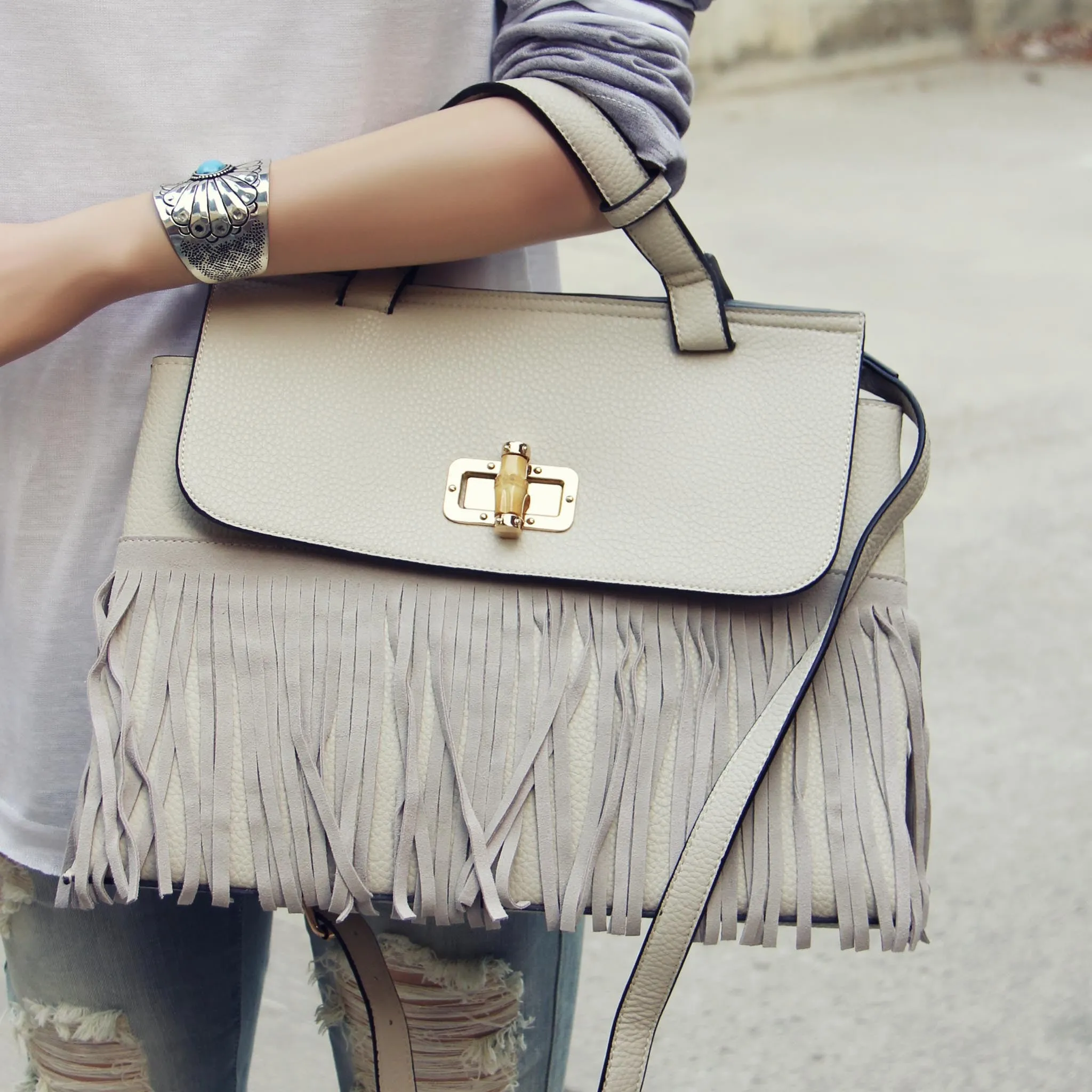 Honey Hush Fringe Tote in Cream