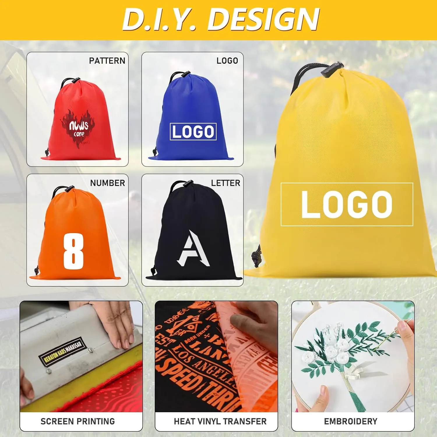 iMucci Upgrade Waterproof Drawstring Bag Sack Nylon Bag Ditty Bag for Gym Traveling, Hiking, Yoga, Shopping