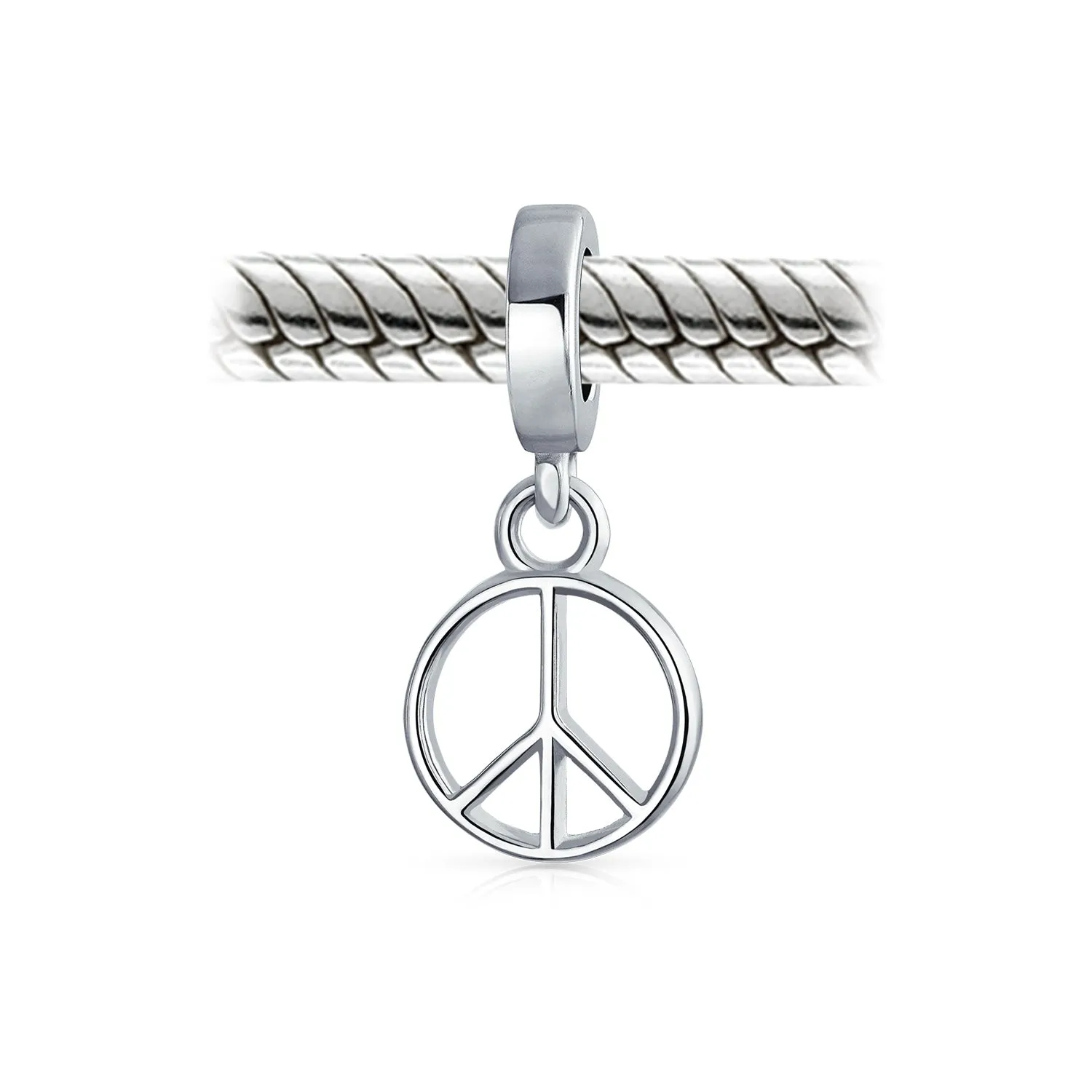 Inspirational World Peace Sign Dangle Charm Bead Sterling Silver for Bracelets