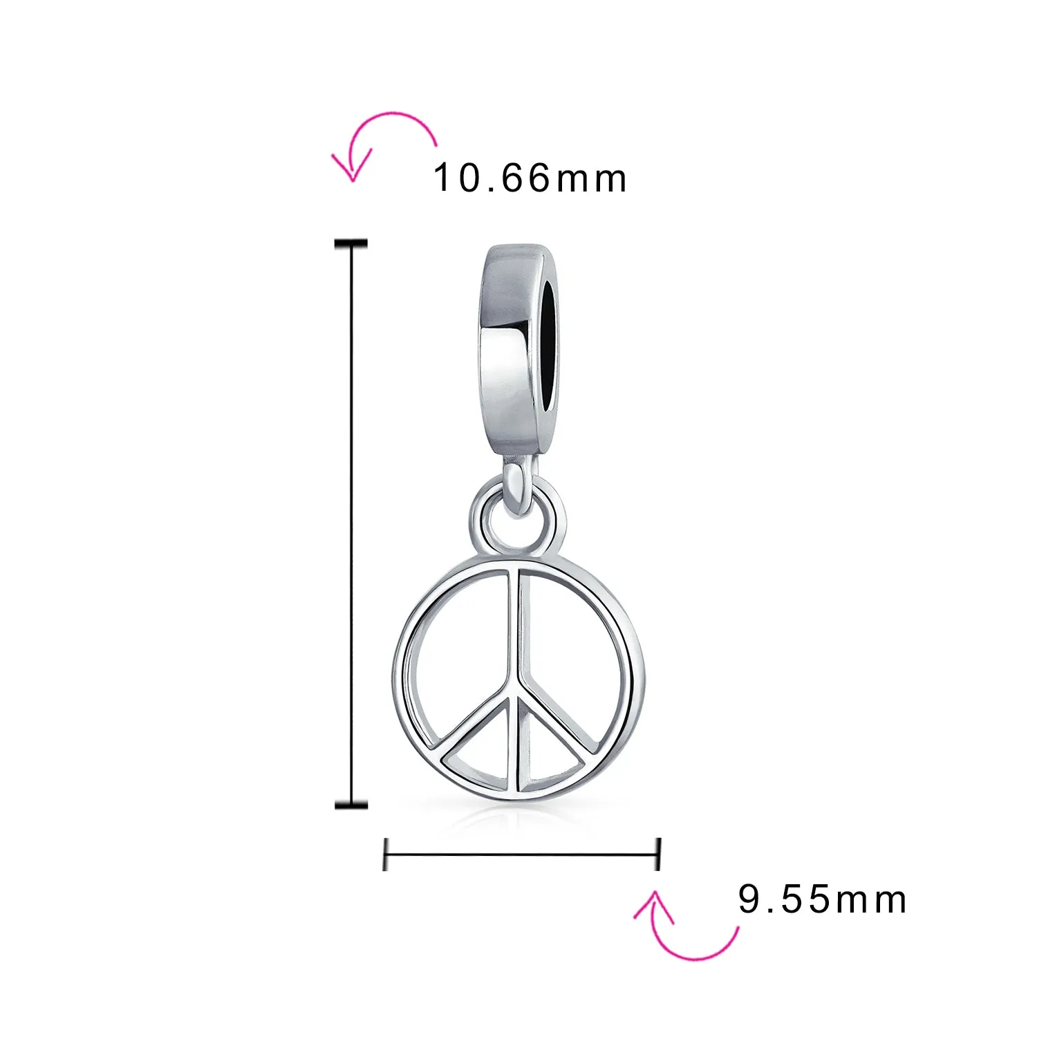 Inspirational World Peace Sign Dangle Charm Bead Sterling Silver for Bracelets