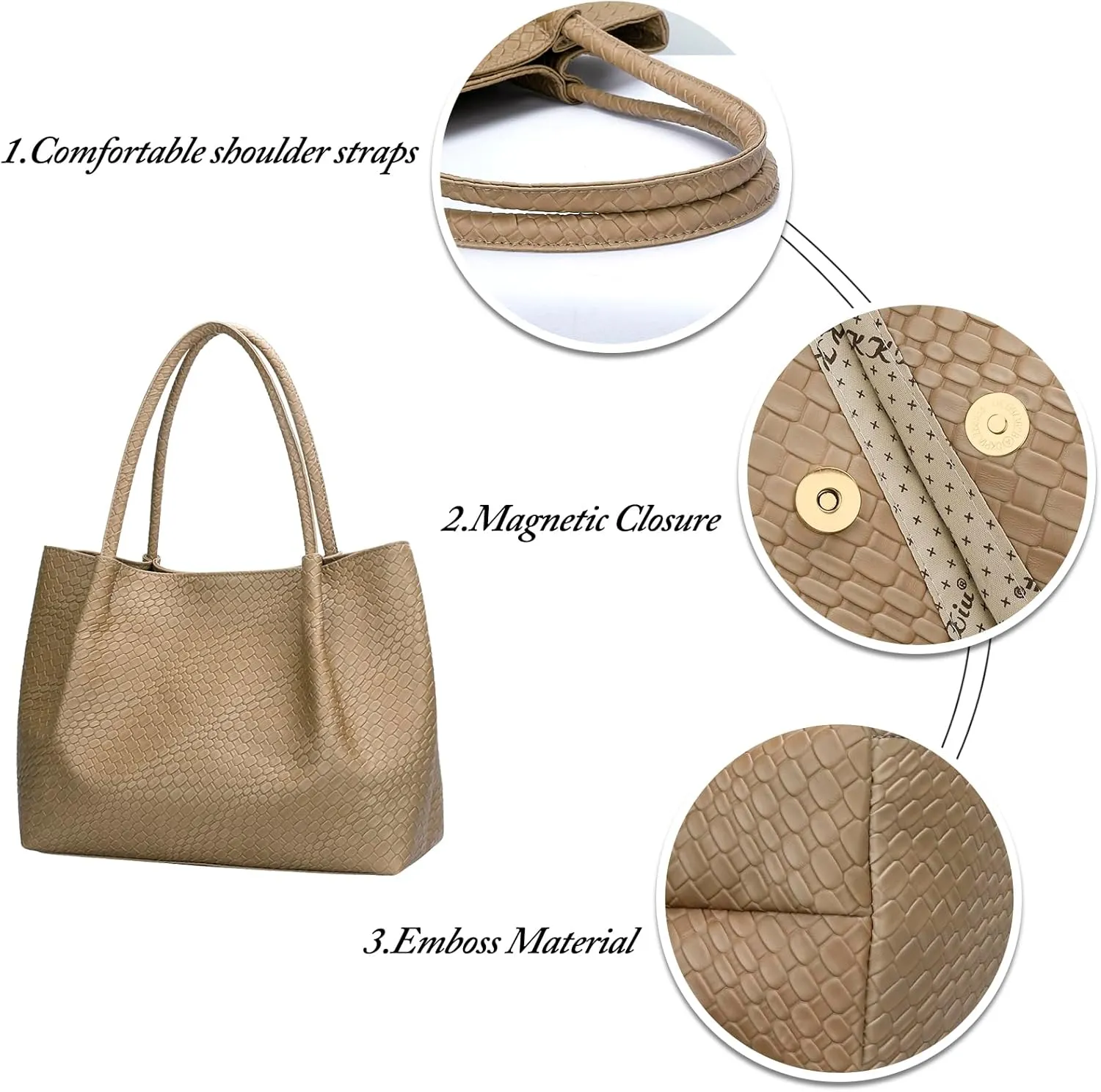 KKXIU Tote Bag for Women Vegan Leather Shoulder Purse Large Capacity Travel Bag