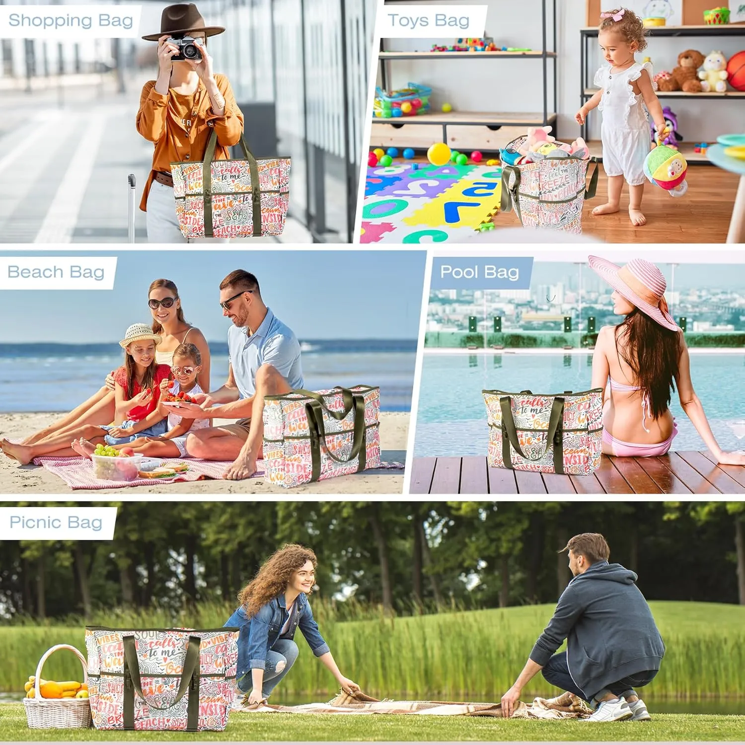 KUAK Mesh Beach Bag, Extra Large Waterproof Sandproof Tote with 9 Pockets, Zippered Top, Lightweight for Travel, Pool, Family