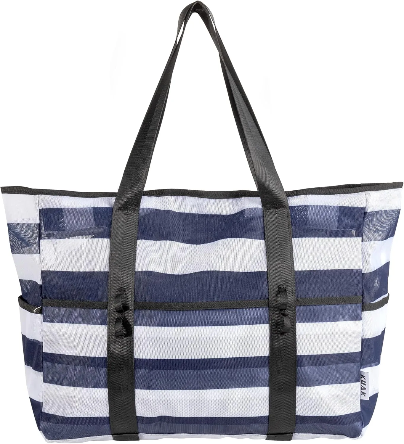 KUAK Mesh Beach Bag, Extra Large Waterproof Sandproof Tote with 9 Pockets, Zippered Top, Lightweight for Travel, Pool, Family