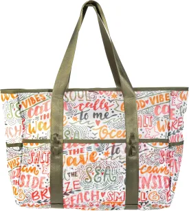 KUAK Mesh Beach Bag, Extra Large Waterproof Sandproof Tote with 9 Pockets, Zippered Top, Lightweight for Travel, Pool, Family