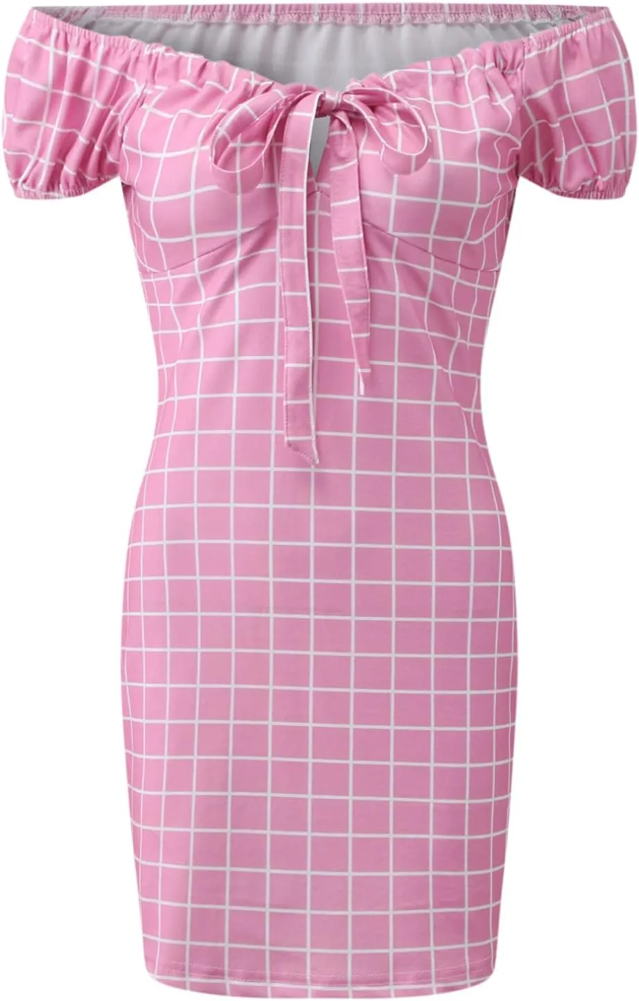Ladies Plaid Printed Leaky Shoulder Sexy Bag Butt Short Skirt Dress Women Slimming Mini Dress