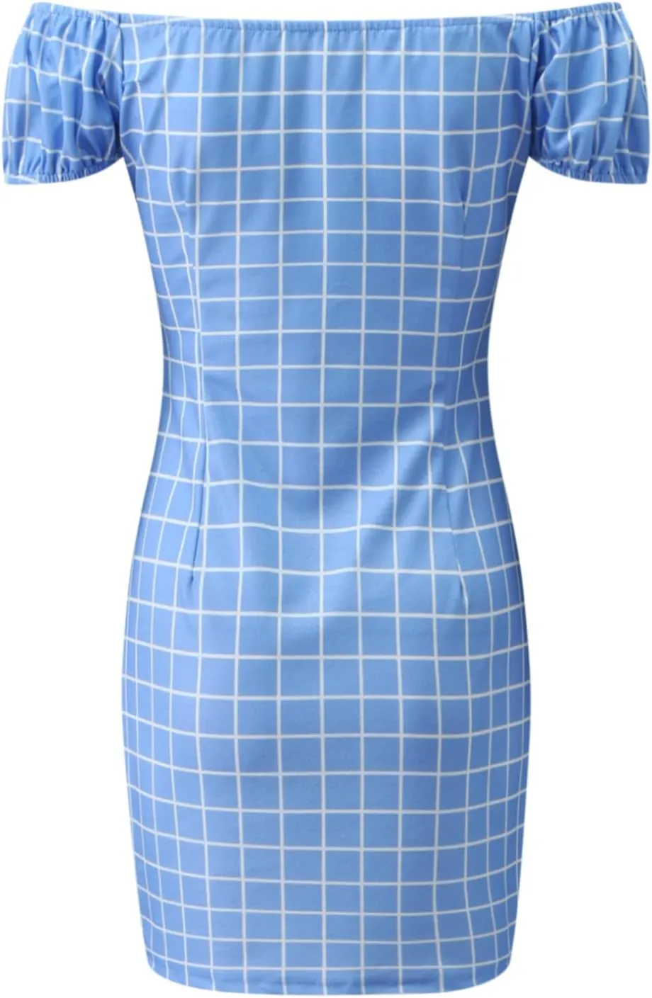 Ladies Plaid Printed Leaky Shoulder Sexy Bag Butt Short Skirt Dress Women Slimming Mini Dress