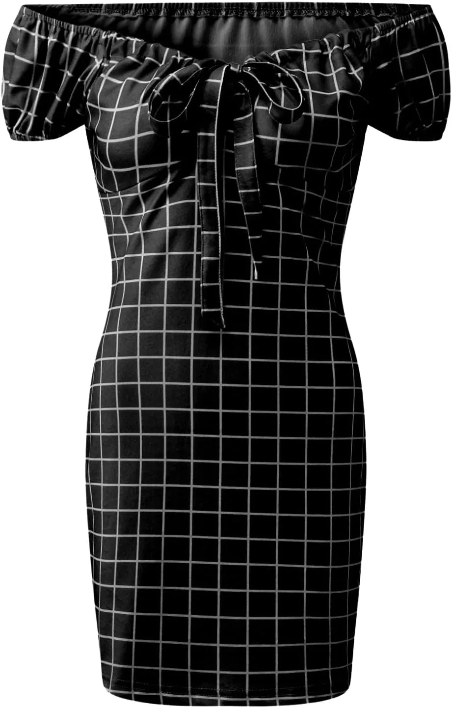 Ladies Plaid Printed Leaky Shoulder Sexy Bag Butt Short Skirt Dress Women Slimming Mini Dress