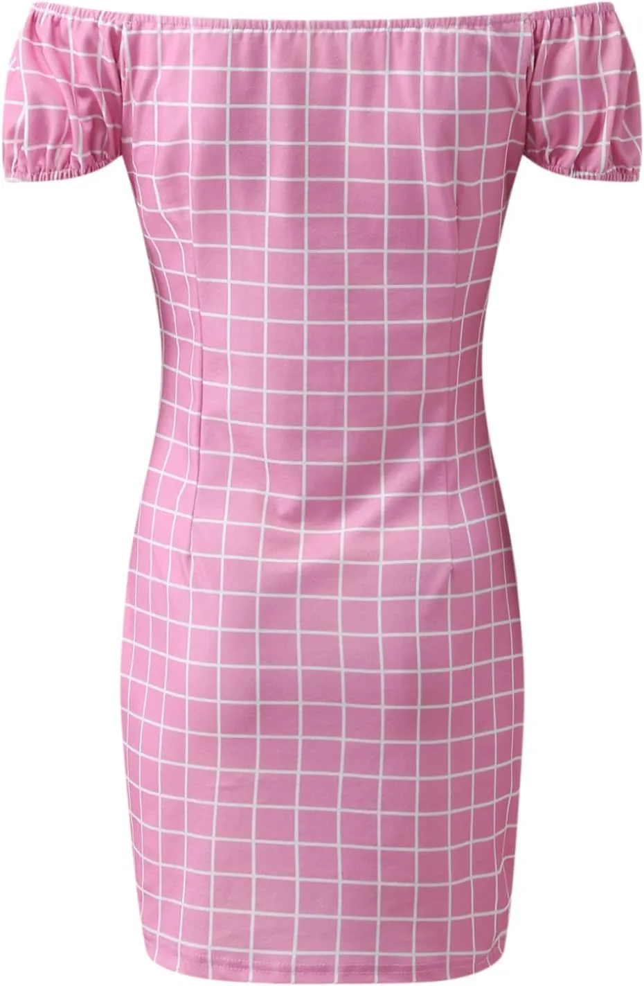 Ladies Plaid Printed Leaky Shoulder Sexy Bag Butt Short Skirt Dress Women Slimming Mini Dress