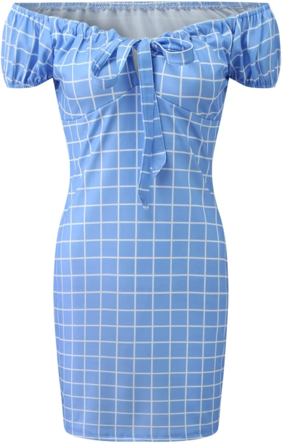 Ladies Plaid Printed Leaky Shoulder Sexy Bag Butt Short Skirt Dress Women Slimming Mini Dress