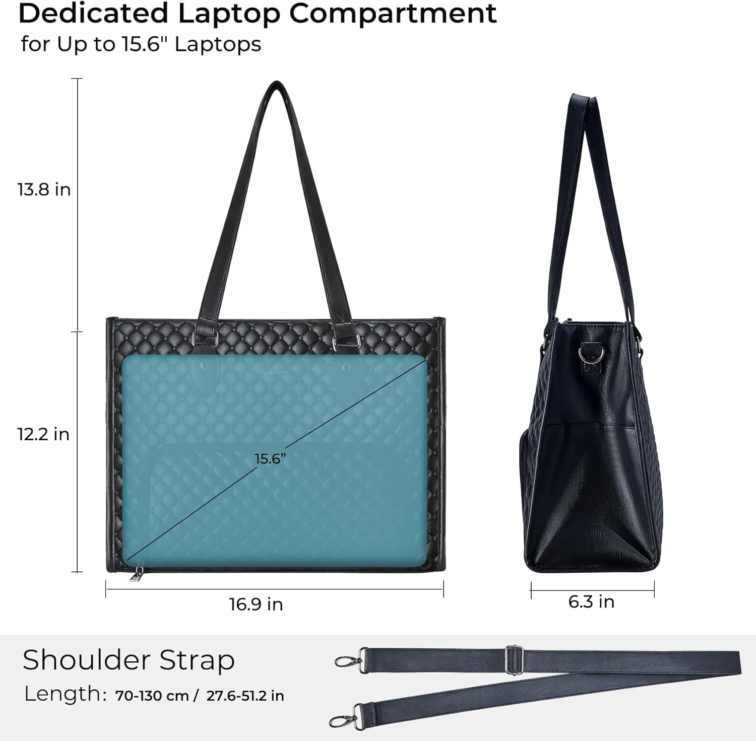 Laptop Tote Bag with Insulated Lunch Compartment for Women, PU Leather 15.6 Inch Work Bag, Elegant Computer Handbag, Versatile Business Tote for Office,Travel or Casual-Classic Black