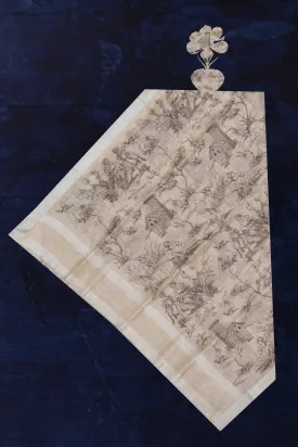 Linen Embroidered Off-White Dupatta