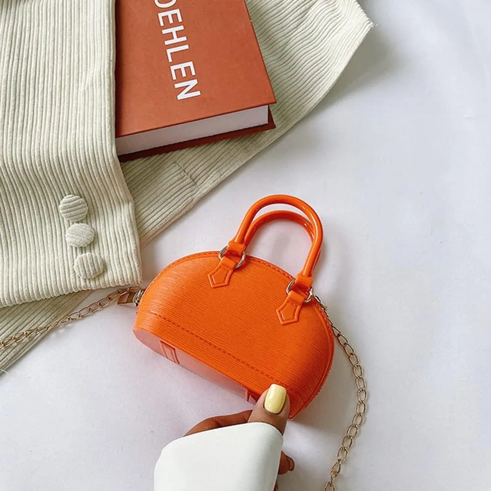 Little Girls Handbag Mini Chain Crossbody Shoulder Bag Shell Shape Zip Around Dome Tote Top Handle Bag