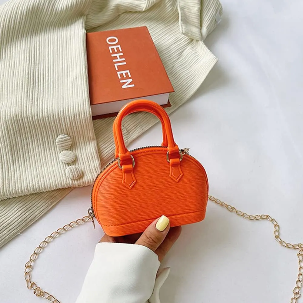 Little Girls Handbag Mini Chain Crossbody Shoulder Bag Shell Shape Zip Around Dome Tote Top Handle Bag