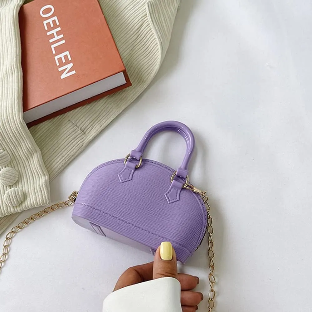 Little Girls Handbag Mini Chain Crossbody Shoulder Bag Shell Shape Zip Around Dome Tote Top Handle Bag
