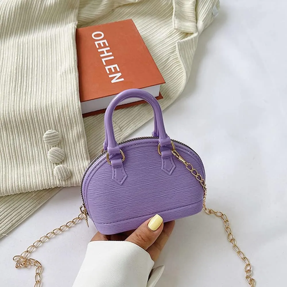 Little Girls Handbag Mini Chain Crossbody Shoulder Bag Shell Shape Zip Around Dome Tote Top Handle Bag