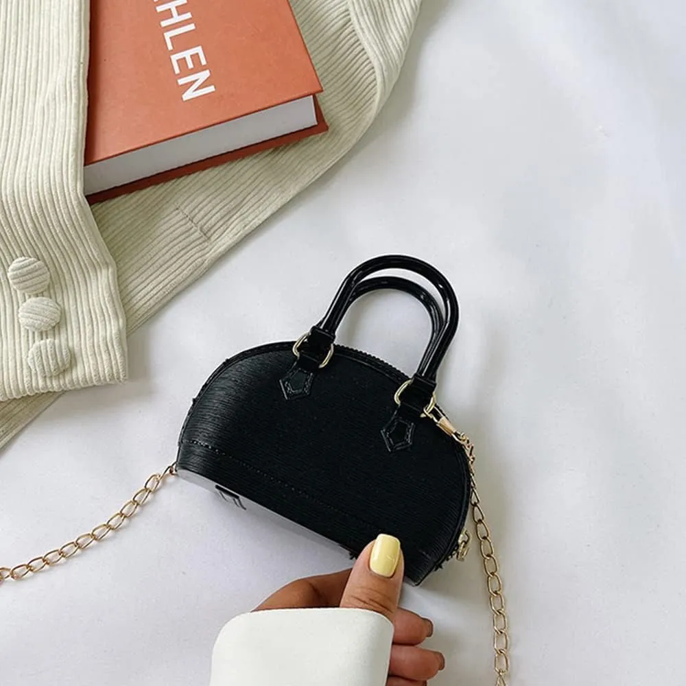 Little Girls Handbag Mini Chain Crossbody Shoulder Bag Shell Shape Zip Around Dome Tote Top Handle Bag