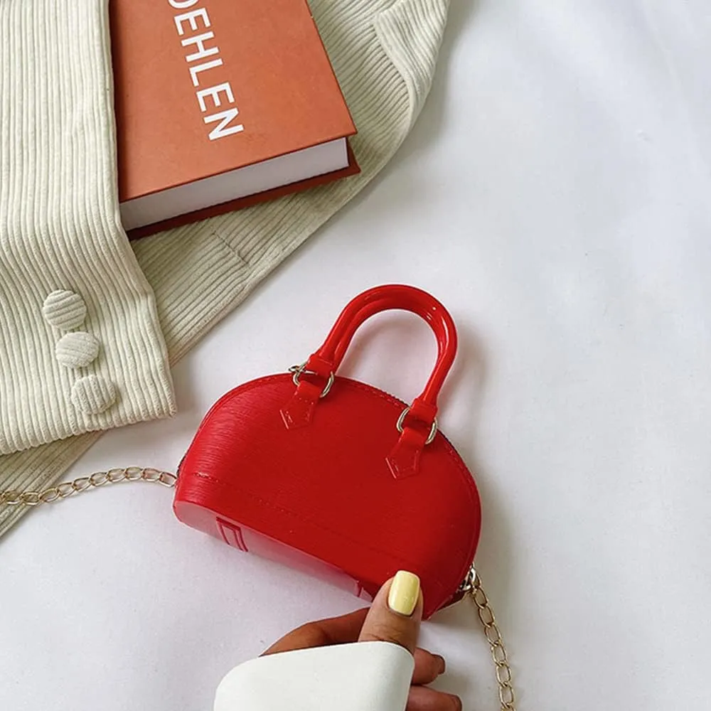 Little Girls Handbag Mini Chain Crossbody Shoulder Bag Shell Shape Zip Around Dome Tote Top Handle Bag