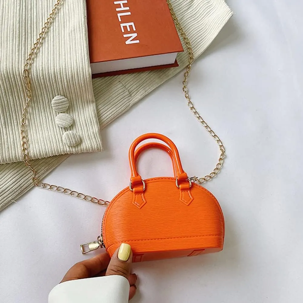 Little Girls Handbag Mini Chain Crossbody Shoulder Bag Shell Shape Zip Around Dome Tote Top Handle Bag